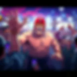 Wrestling star Hulk Hogan making a cameo in the anime Hokuto no Ken, surrounded by fans reacting with excitement