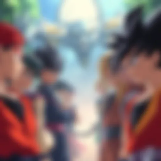 A group of human characters from Dragon Ball Z looking determined as they face powerful foes in battle.