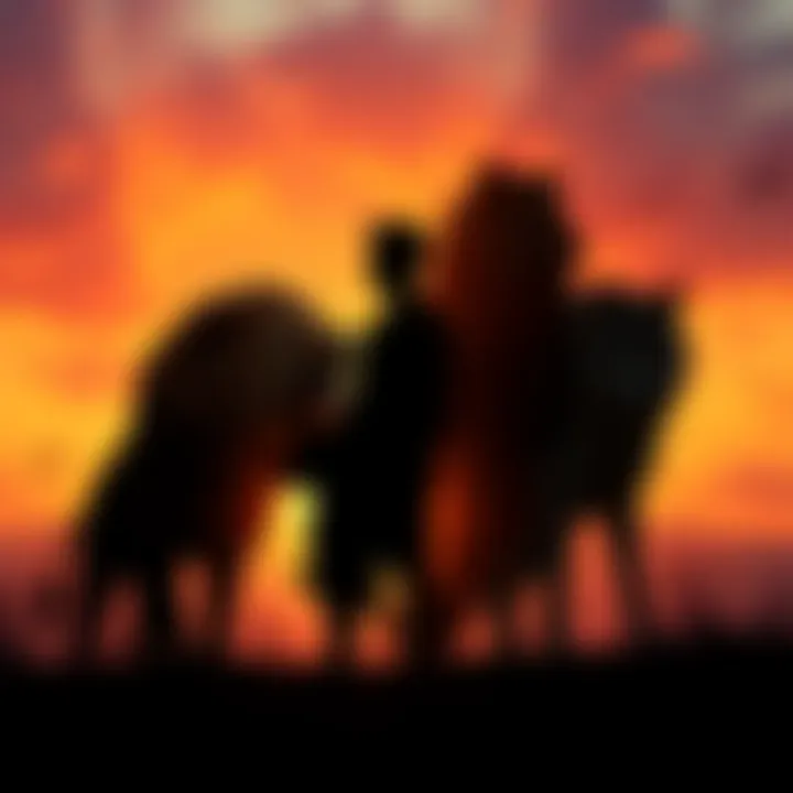 A silhouette of a person standing beside various animals like a lion, eagle, and wolf to symbolize the connection between humans and animals.