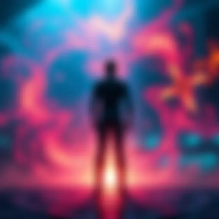 A visual representation of the dangers of human transmutation, showing a person standing in front of swirling energy and scientific symbols, symbolizing the ethical conflicts and potential consequences.