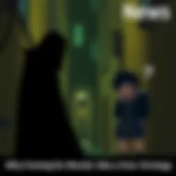 A shadowy figure representing Humarise is shown scheming, while Deku, looking confused, stands nearby. The background features a dark alley, enhancing the tension of the scenario.