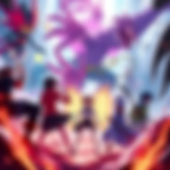 A vibrant scene depicting characters from the Greed Island arc, showcasing their unique abilities and intense gameplay.