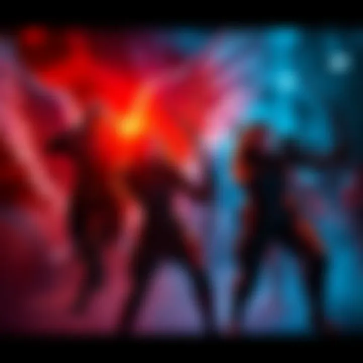 Angel, Alice, Alex, and Xavier training together to become huntsmen and huntresses, showcasing their determination and teamwork in a vibrant training environment.