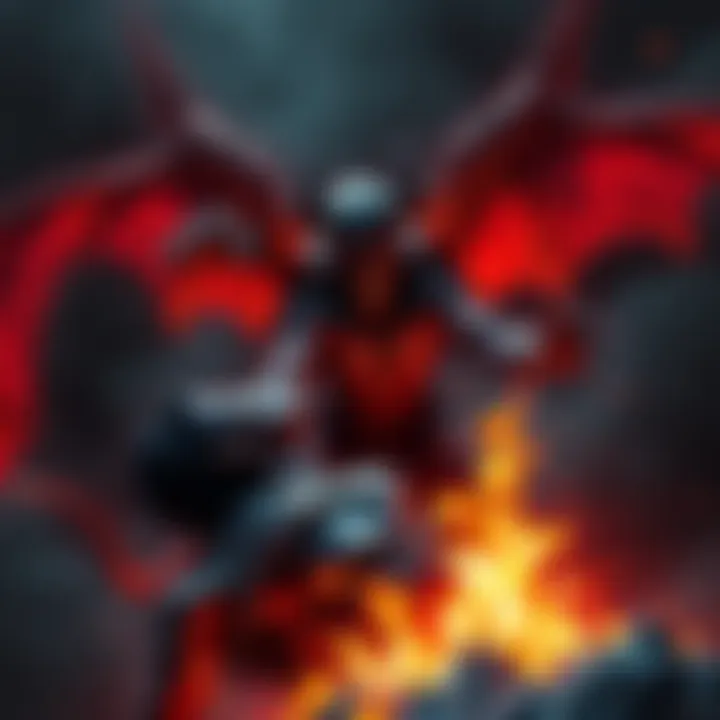 A character struggling between life and death, with a dark, fiery background suggesting a fiendish transformation and a hybrid ally emerging from the shadows.