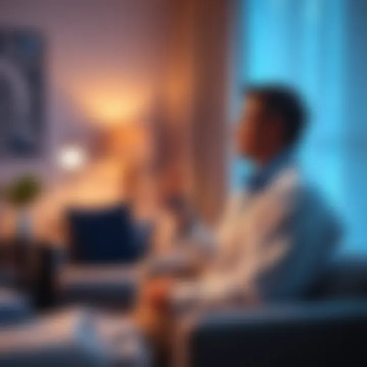 A therapist guiding a person in a comfortable setting during a hypnosis session, emphasizing relaxation and focus.