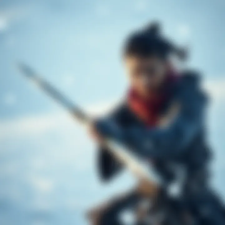 Person practicing Ice Breathing Style An individual demonstrates Ice Breathing Style while holding a sword in a snowy landscape