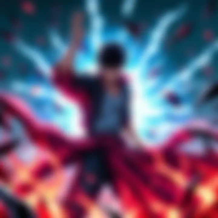 Ichigo unleashing his Bankai Ichigo in a dynamic pose, surrounded by a surge of energy as he declares Bankai, showcasing his determination and power.