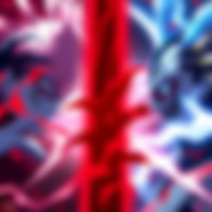 Ichigo and Sukuna facing off in an intense duel, showcasing their powers and ready to attack.