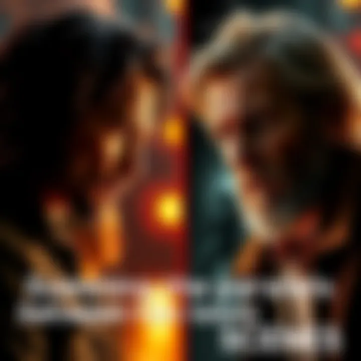 A side-by-side comparison of two famous movie scenes showing similar emotions and themes. Each character is expressing a powerful moment.