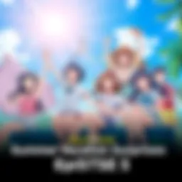 iDOLM@STER characters celebrating summer vacation in a vibrant scene, with sunshine and fun activities