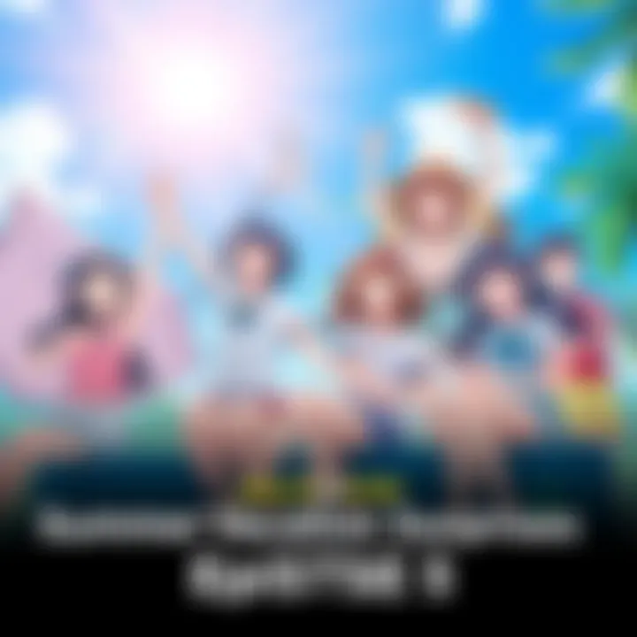 iDOLM@STER Summer Vacation iDOLM@STER characters celebrating summer vacation in a vibrant scene, with sunshine and fun activities