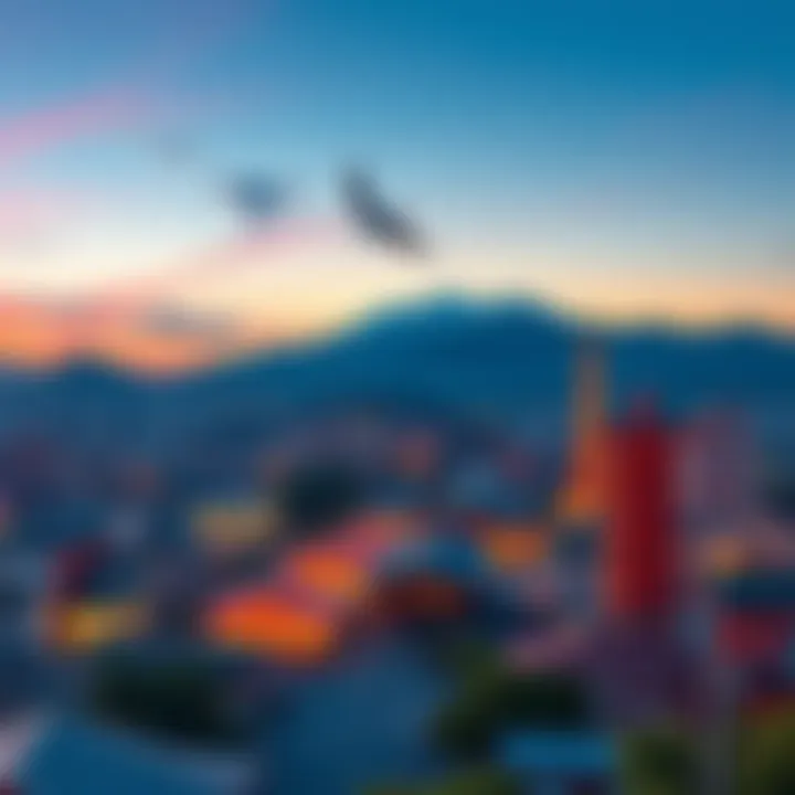 A scenic view of Iida with mountains in the background and vibrant city life.