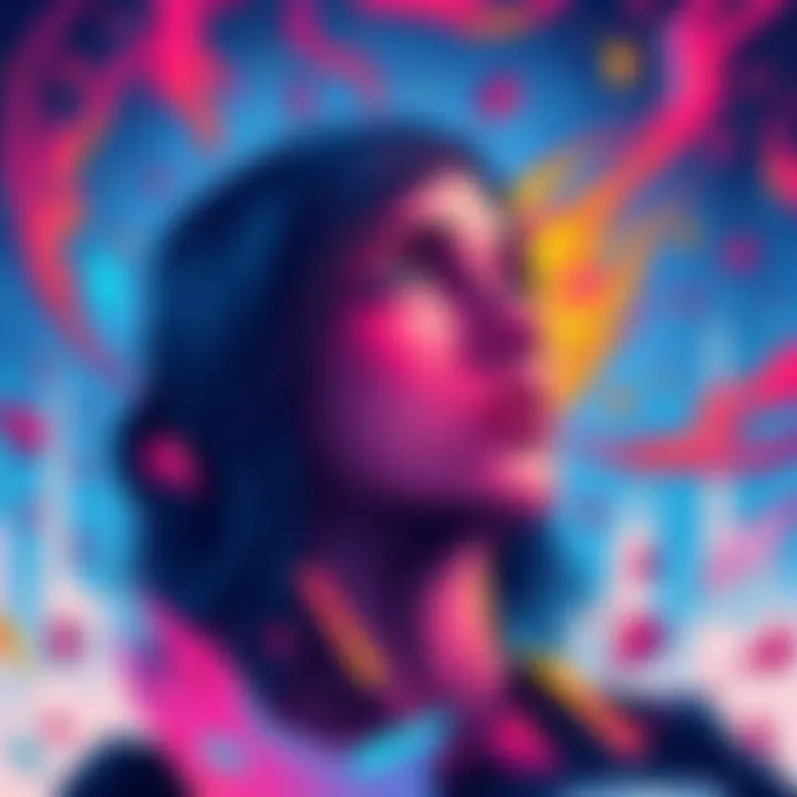 An eye-catching artwork that contradicts common ideas, showing vivid colors and bold designs that evoke thought