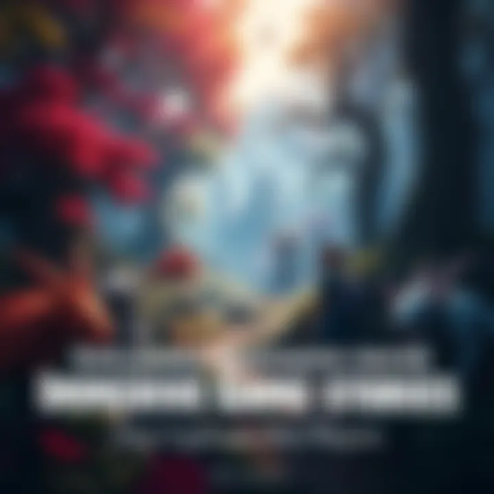 Immersive Game Story Scene A vibrant game world with an adventurous character exploring a lush forest filled with mythical creatures