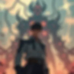 Imu stands confidently, plotting strategies with shadows of the Gorosei looming in the background, symbolizing power and influence.