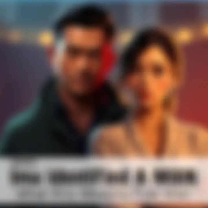 Imu identified as a man stands with a serious expression next to Vivi, who looks surprised. The background hints at their story's setting with rich colors.