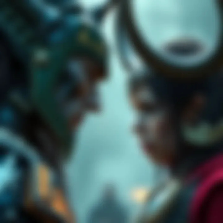 Imu looks frustrated while facing off against Loki, showing signs of struggle with a dramatic expression