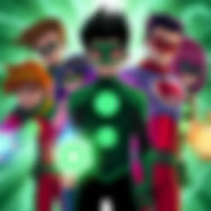 Inazuma characters depicted as members of the DC Lantern Corps, each showcasing their unique emotions through colors and symbols.