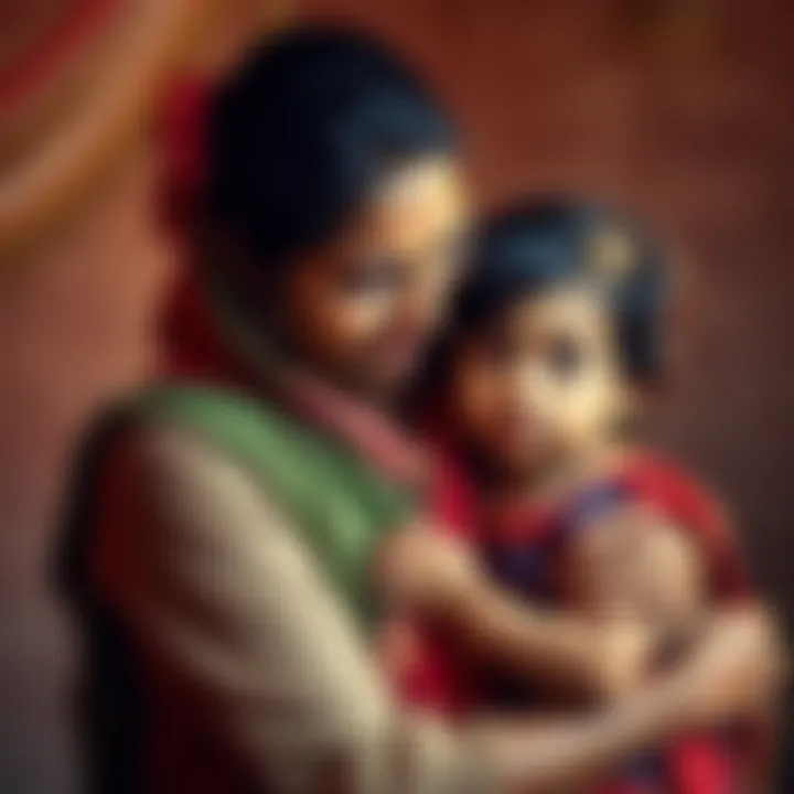 An Indian mother lovingly holds her child, symbolizing the nurturing role in family life.