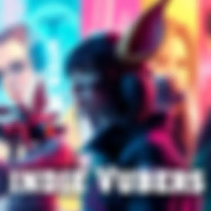 A collage featuring indie Vtubers like Honey Gremlin, Kyrio, and Lawless Jane with colorful backgrounds