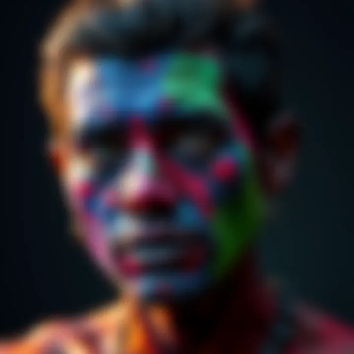 Indra demonstrating his ability to change skin colors, showcasing vibrant hues and patterns