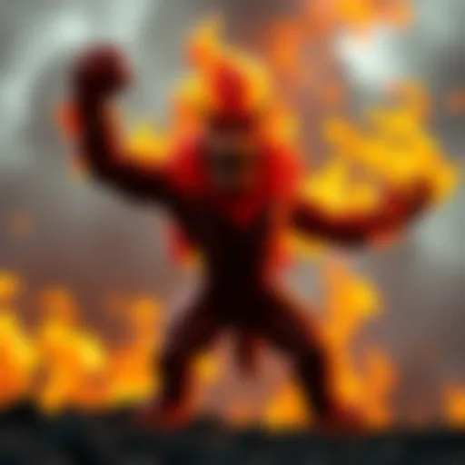 Infernape stands triumphantly on the battlefield with flames surrounding it, showcasing its victory stance after a dramatic battle.