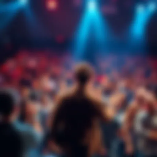 A person standing confidently on a stage, engaging with a large audience while some members show hand signs of disagreement, symbolizing critics.