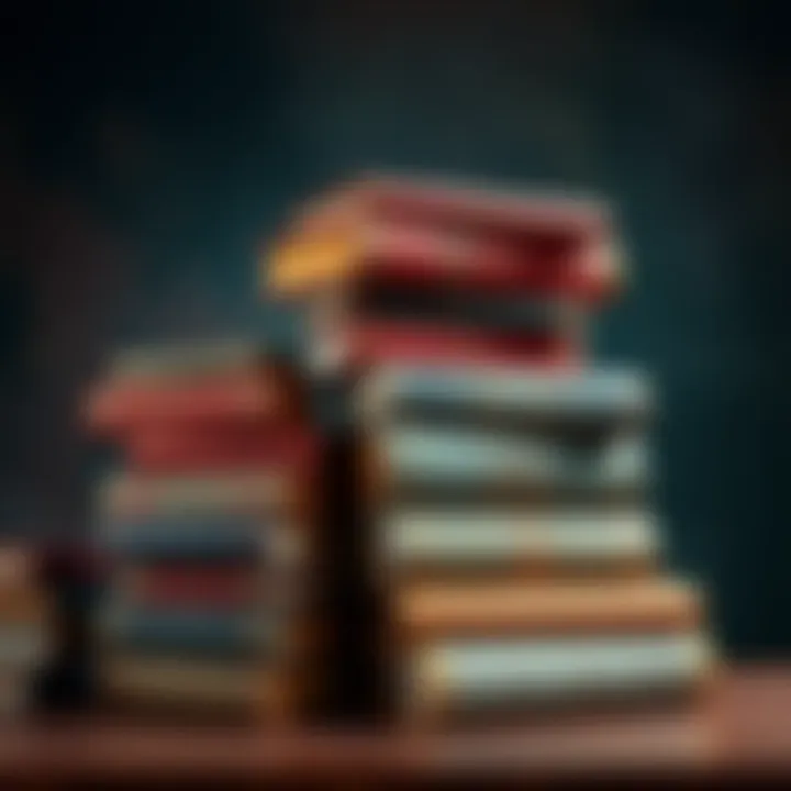 A collection of classic books stacked together, symbolizing influential fiction throughout history.