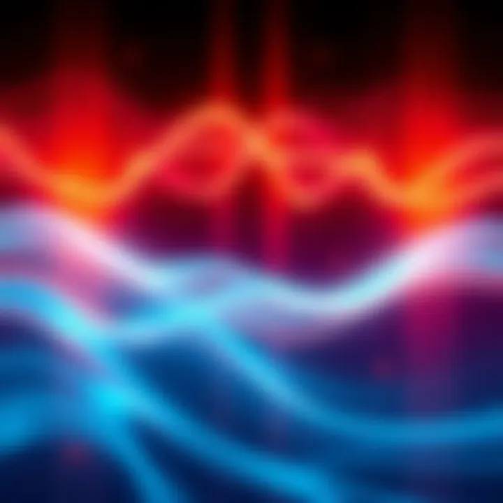 A visual representation of infrared radiation, showing waves and energy flow, connected to ancient practices and wellness, highlighting its link to Qi and Prana.