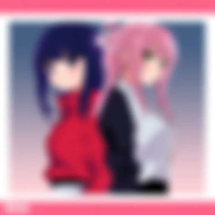 Ino and Sakura standing back-to-back, with Ino smiling confidently and Sakura looking uncertain, representing a contrast in their personalities.