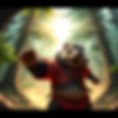 Inosuke, a wild character with boar features, striking a bold pose in a dynamic forest setting