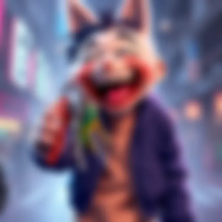Inosuke holds a set of colorful keys and laughs joyfully, showcasing his quirky personality