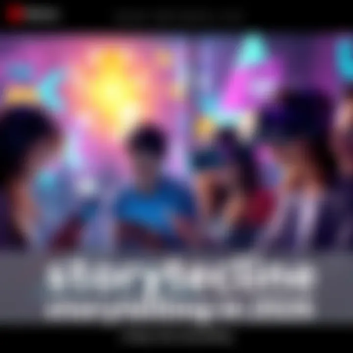 Interactive Storytelling in 2026 A vibrant scene showing people engaging with digital storytelling on various devices like tablets and VR headsets, illustrating the future of narrative experiences.