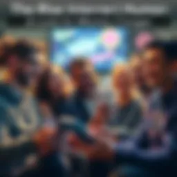 A group of people laughing and sharing memes on their devices in a lively online chat