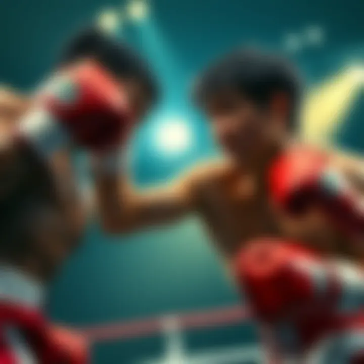 Ippo getting knocked during a boxing match, showing determination on his face and the intensity of the fight.