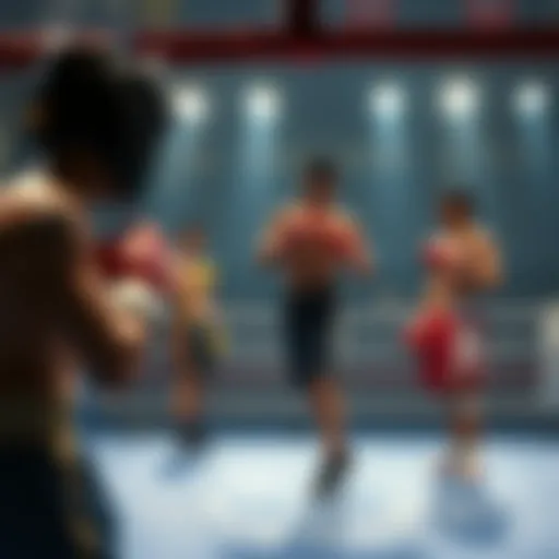 Ippo stands in the boxing ring, ready to face multiple opponents, showcasing his determination and strength.