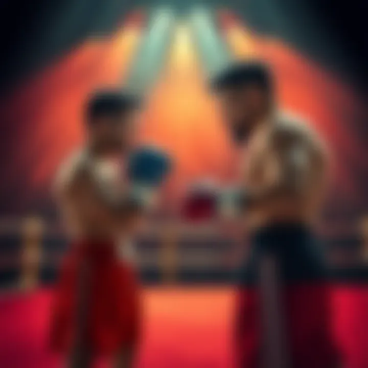 Ippo stands determined in the boxing ring, facing the powerful fighter Ricardo across from him, highlighting their intense rivalry.