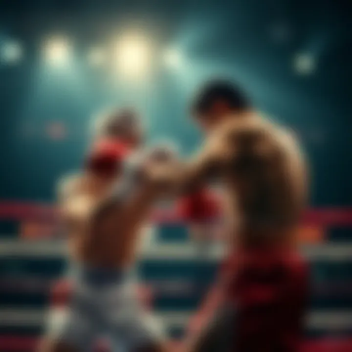A boxer named Ippo in action during a match, demonstrating determination and effort while facing his opponent in the boxing ring.