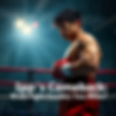 Ippo stands in a boxing ring, ready to face an opponent, showcasing determination and excitement.