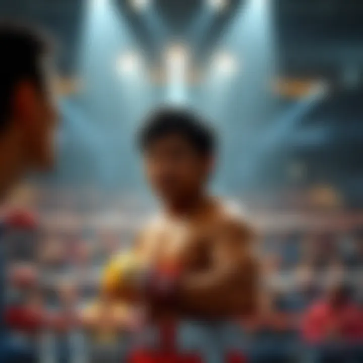 Ippo stands in the boxing ring, visibly upset after his loss, with the crowd reacting in shock.