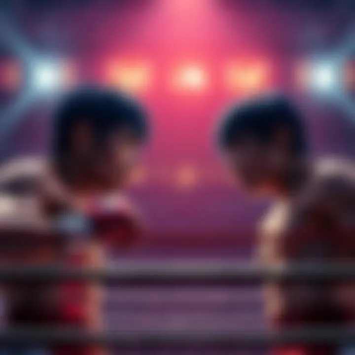 Ippo and Itagaki face off in a boxing ring, ready for an intense showdown