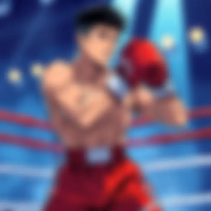 Ippo Manga Cover Illustration A dynamic illustration featuring Ippo in the boxing ring, showcasing his determination and strength as he trains for his next match.