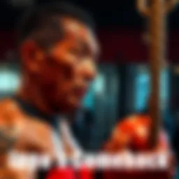 Ippo training hard in the gym, showing signs of dedication and improvement since retirement.