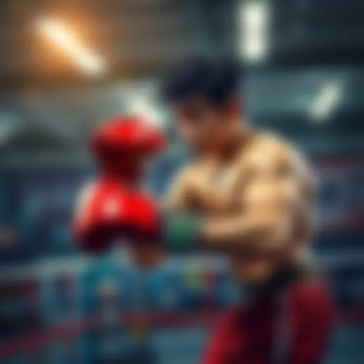 Ippo working out in a boxing gym, showcasing his training routine before retirement