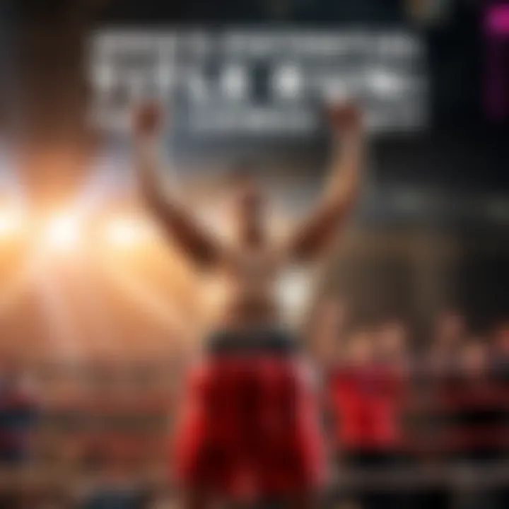 Ippo celebrating a boxing victory Ippo stands in a boxing ring, raising his fists in triumph after winning a championship match. Fans cheer in the background, showing excitement for his potential future in boxing.