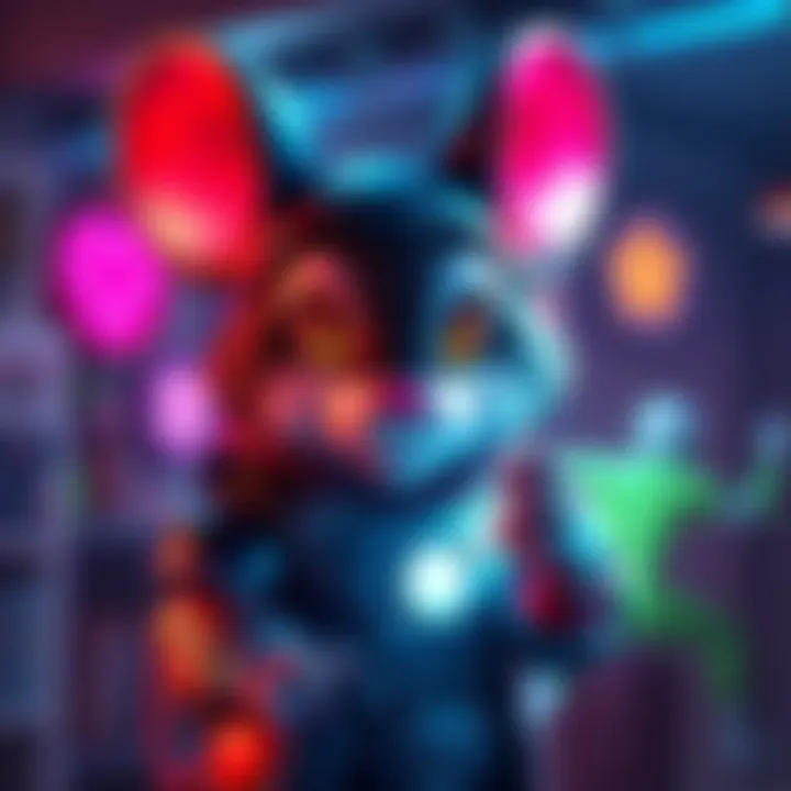 Ironmouse showcasing new merchandise designs with vibrant colors and playful themes, highlighting her brand's character and personality.