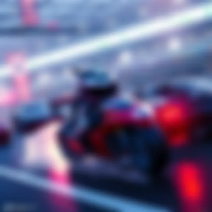 A digital character resembling IRyS in a racing scene featuring cars from Forza Horizon 6