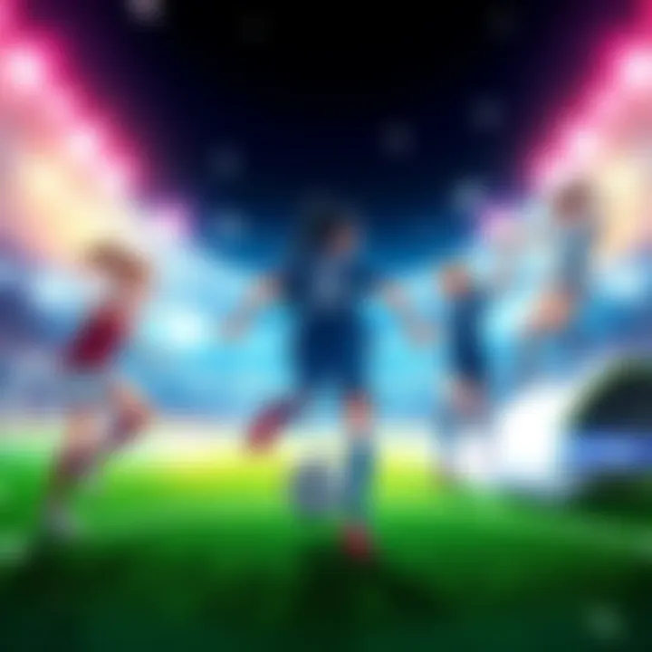 An intense soccer match scene showing Isagi going head-to-head against Rin, Sae, and Kaiser on the field, highlighting their skills and teamwork.