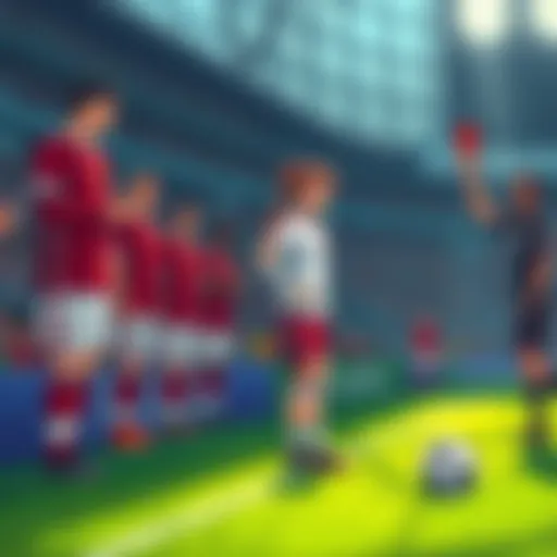 Isagi at risk of a yellow card Isagi on the soccer field showing tension, with a referee nearby holding cards