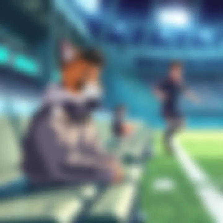 Isagi Sitting on the Bench Isagi looks concerned as he sits on the bench, observing the game. Teammates are playing on the field, showcasing a new strategy.